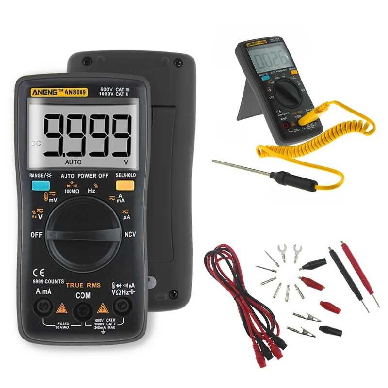 

AN8009 True-RMS Auto Range Digital Multimeter NCV Ohmmeter Voltage Ammeter Black 367D