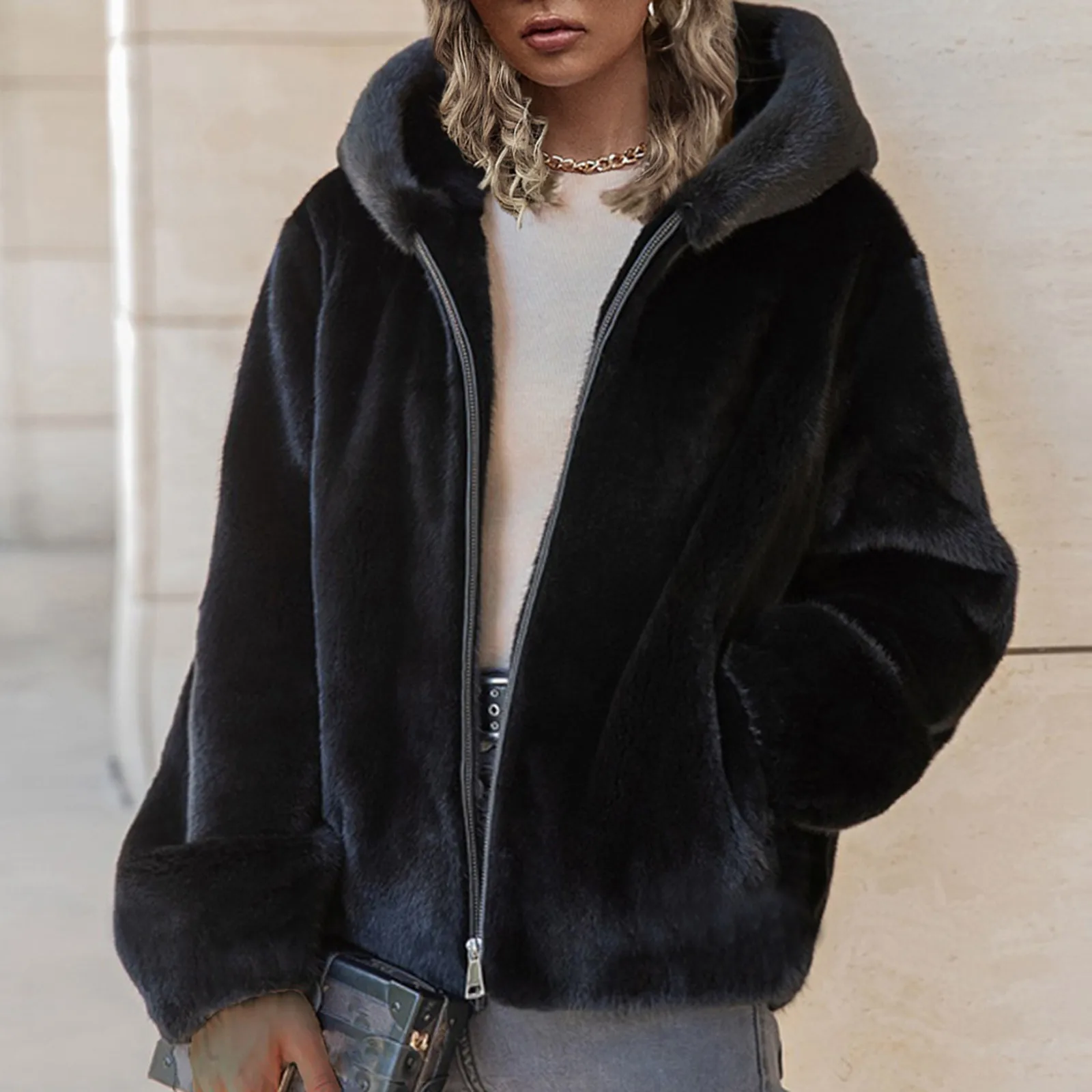 

Женский винтажный пуховик из искусственного флиса, с капюшоном