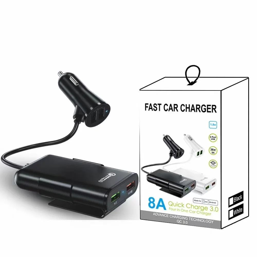 Автомобильное зарядное устройство с 4 USB-портами быстрая зарядка QC3.0 футов