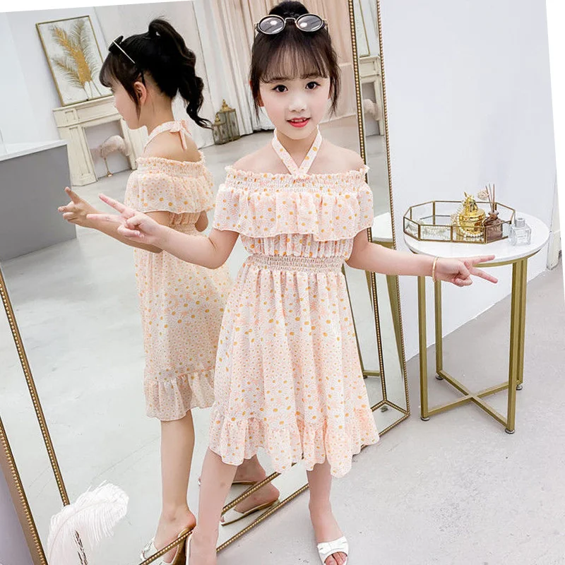 

Girls Chiffon Dress summer dress 2022 new children's exotic princess skirt middle big children's and little girls' dress