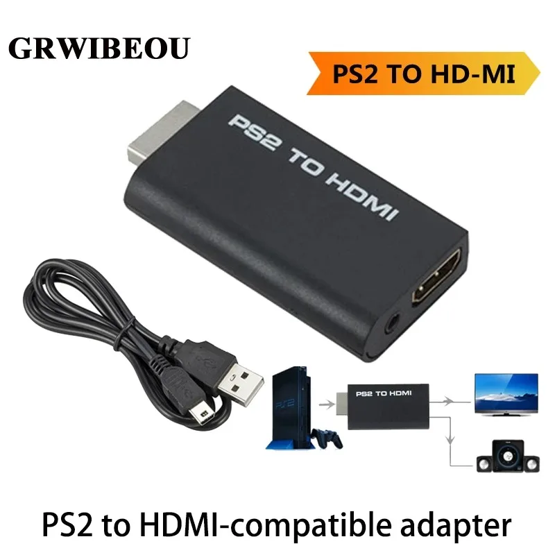 

GRWIBEOU PS2 to HDMI-compatible Audio Video Converter Adapter 480i/480p/576i with 3.5mm Audio Output for All PS2 Display Modes
