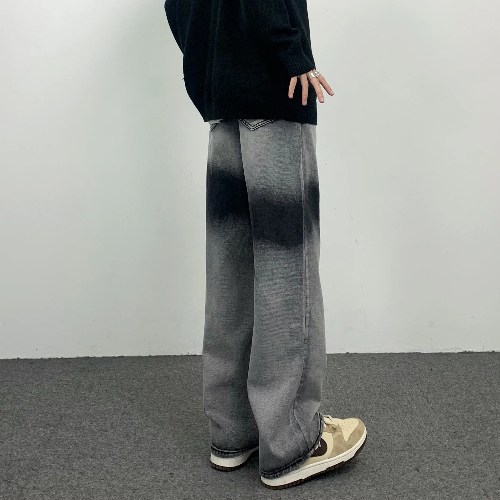 Men Jeans Trend Contrast Tie Dye Gradient Straight Jeans Unisex Denim Trousers Y2k Pants Wide Leg Pants Women Pants Men Clothing