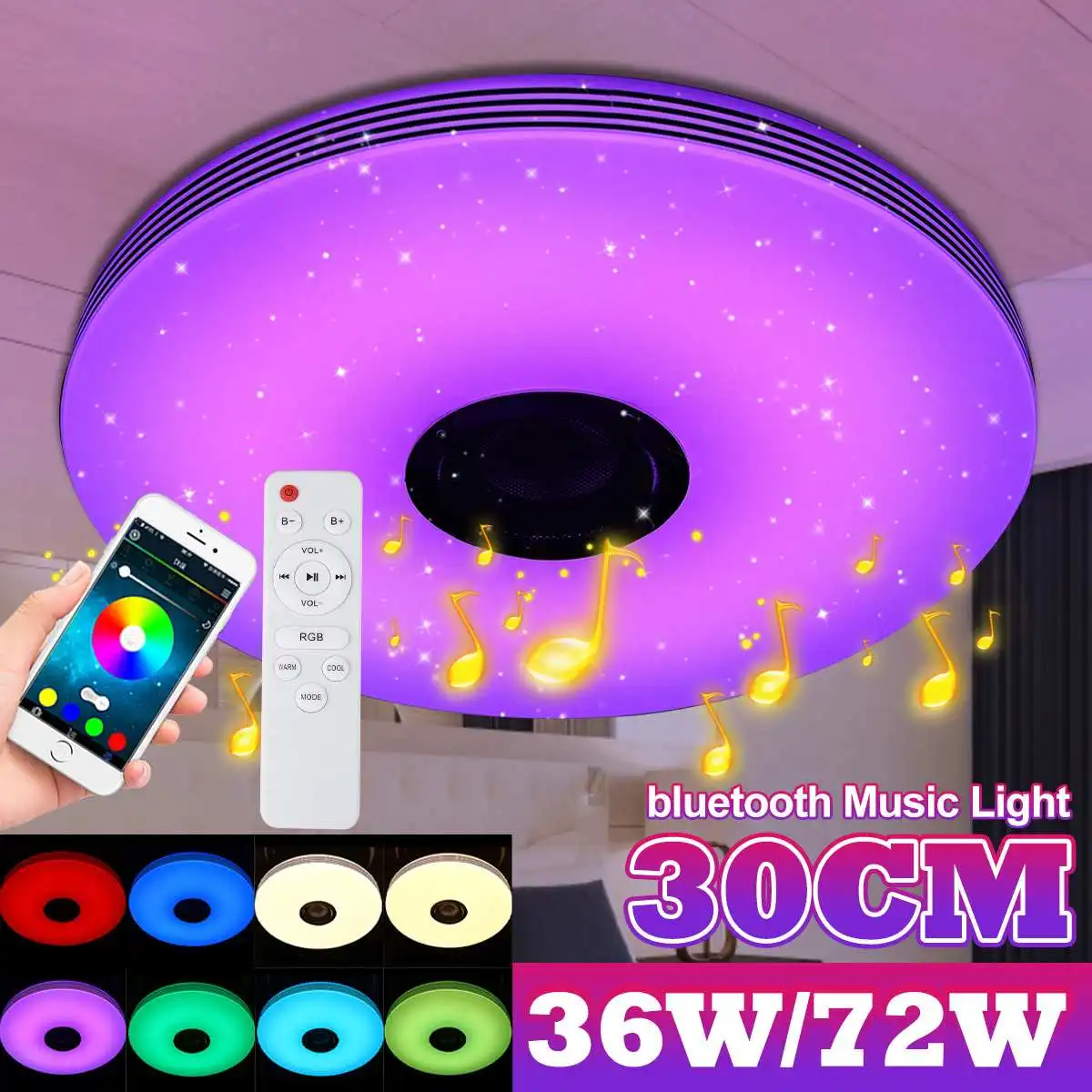 

72W 33CM Modern LED Ceiling Lights RGB Home Lighting APP bluetooth Music Light Bedroom Lamps Smart Ceiling Lamp+Remote Control