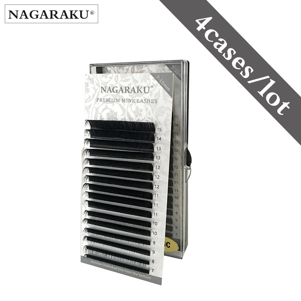 

NAGARAKU Lashes 4 Cases 16 Rows/Case 7~15mm Mix Natural Mink Individual Eyelash Extensions Makeup Cilia Professional
