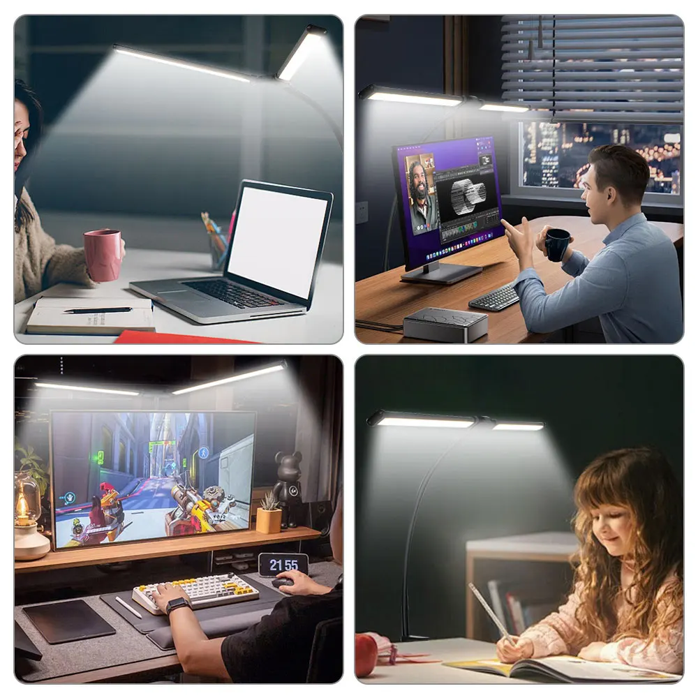 Настольная лампа с двумя головками гибкая приглушаемая для чтения на гибкой