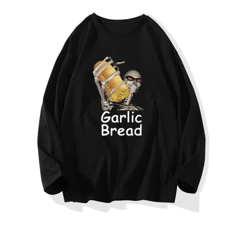 

Skeleton Eating Bread Tshirt Men Long Sleeve Funny Cotton Cool Tops Casual Oversized Breathable Wholesale Tees Customization