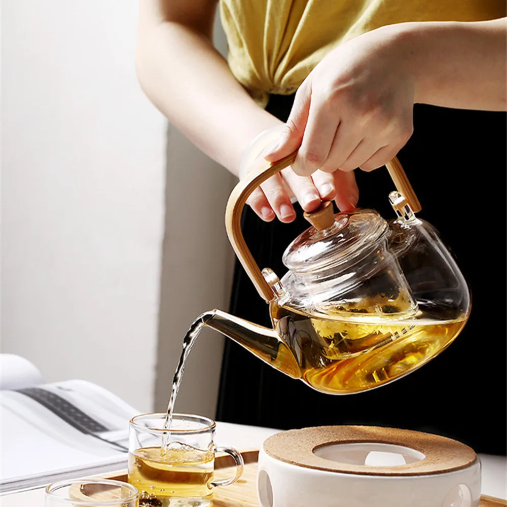 

Чайник с фильтром и бамбуковой ручкой, стеклянная посуда для кофе, ароматизированного чая, посуда для напитков, креативный декор, керамичес...