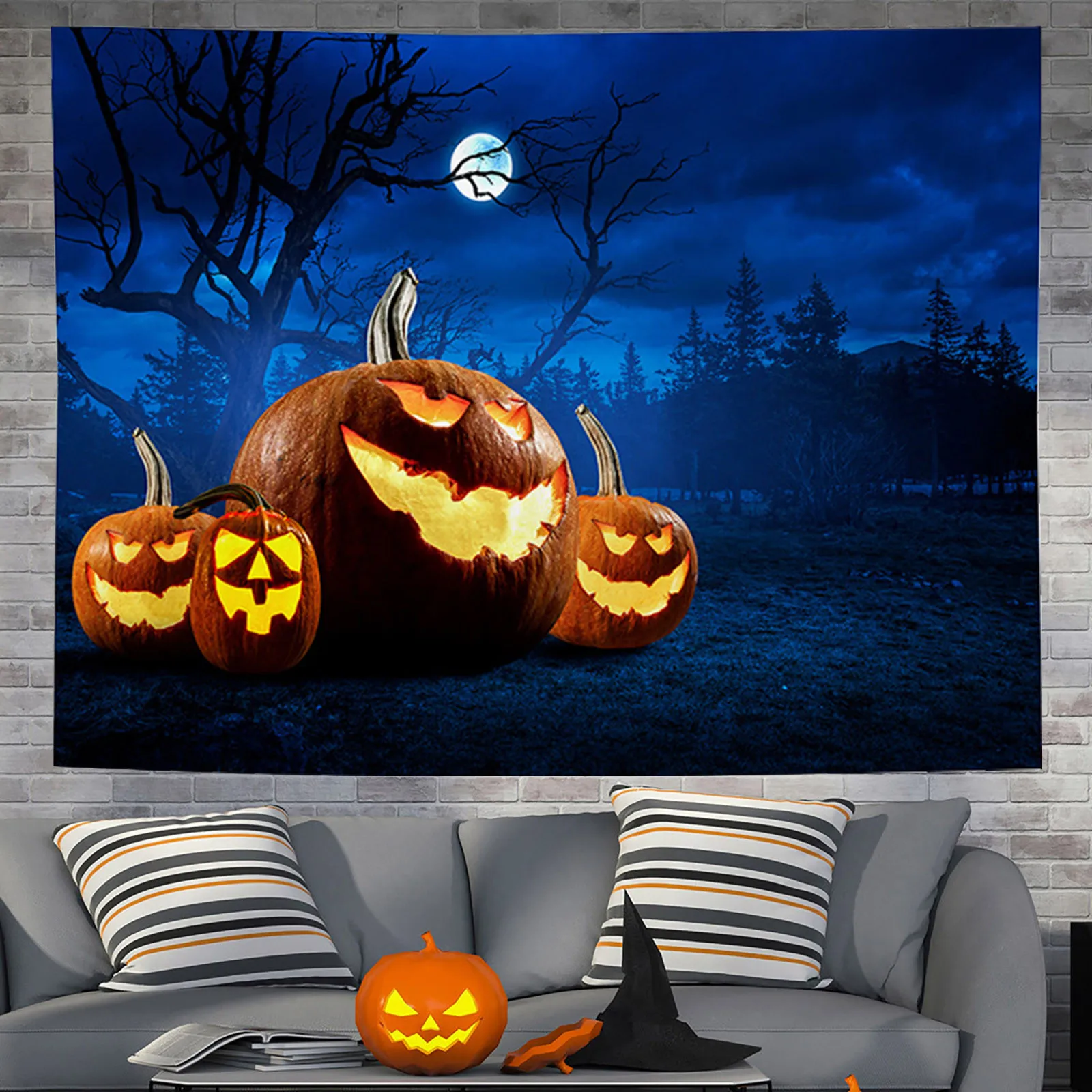 

Halloween Witch Pumpkin Cloth Halloween Cemetery Wall Cloth Tapestry Home Textiles Tapestry Plant Tapestry Lights Wall Hanging