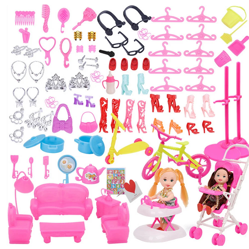 

Полный набор аксессуаров для кукол Besegad, 108 шт., сумки для обуви, ожерелье для кукольного домика Барби, подарок на день рождения и Рождество дл...