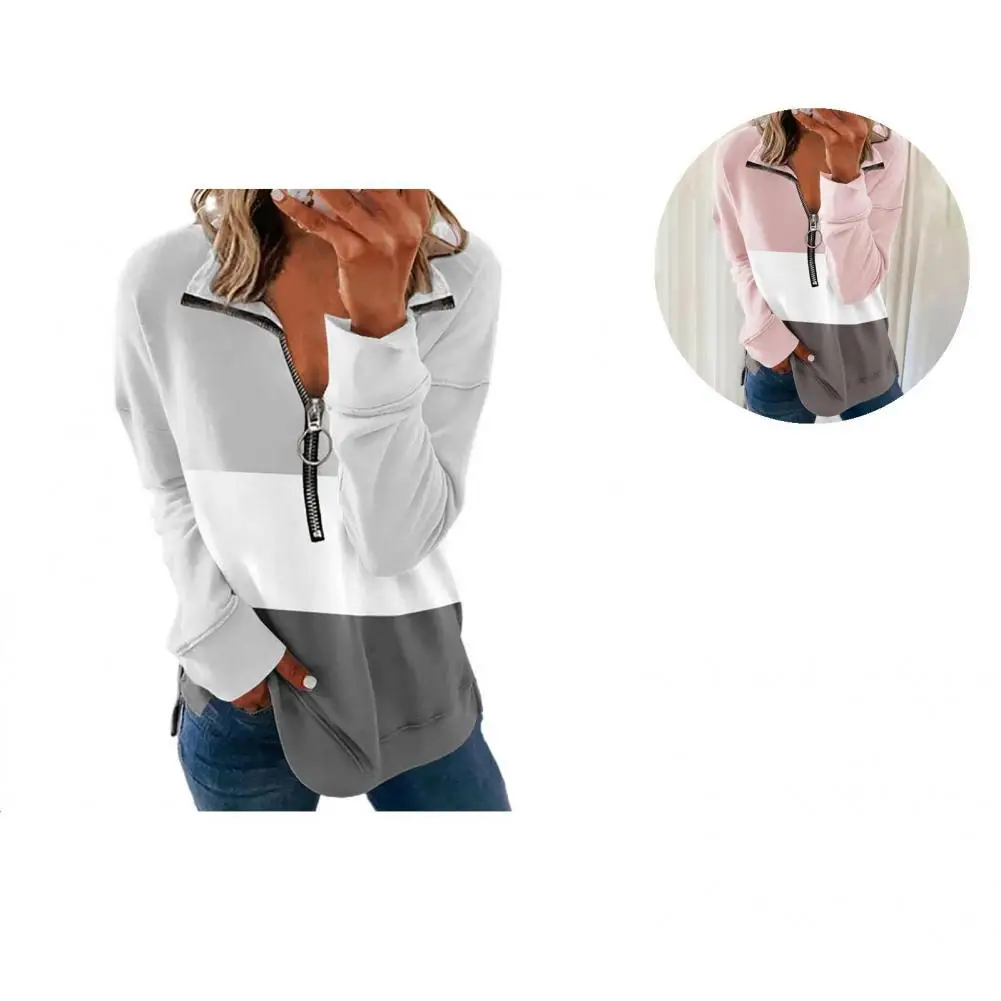 

Модный пуловер, топ с 3D вырезом, быстросохнущая Повседневная Блузка на молнии с воротником, полосатый лоскутный цветной Топ