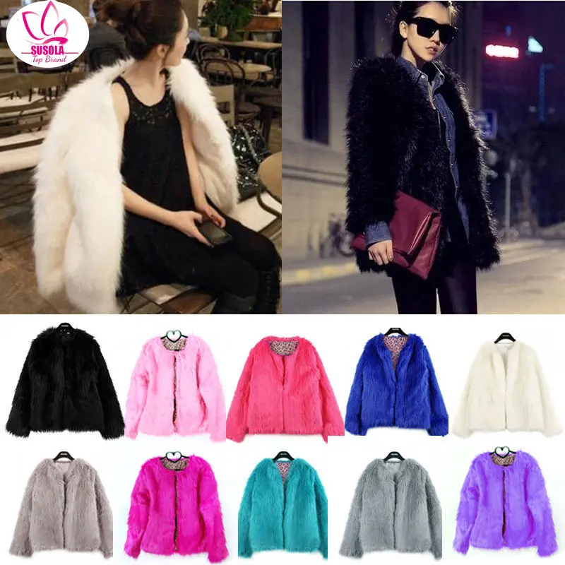 

SUSOLA 4XL Colorful Warm Faux Women Fur Coat Loose Black White Pink Plush Coat Female Jacket Fur Autumn Winter Shaggy Outerwear