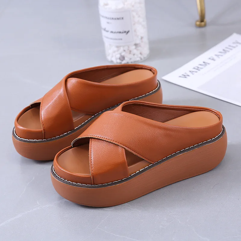 

New Women's Casual Slippers Fashion Vintage Fish Mouth Wedge Sandals Platform All-match Outdoor Roman Shoes Zapatilla Mujer