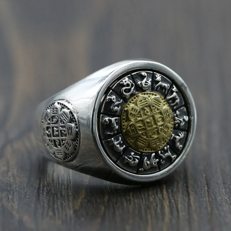 Вращающееся золотое кольцо зодиака из стерлингового серебра 925 пробы в стиле