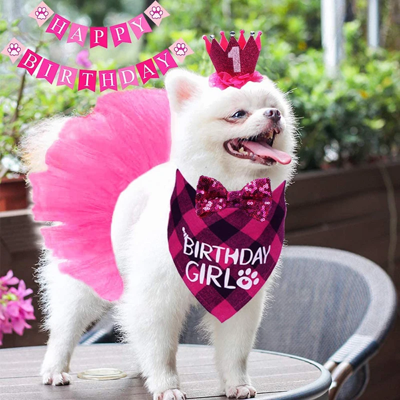 

Dog Birthday Set, Shinning Dog Bow Tie,Crown ,Double Sided Saliva Towel, Birthday Banner for Pet Puppy Dog Girl Birthday Parties