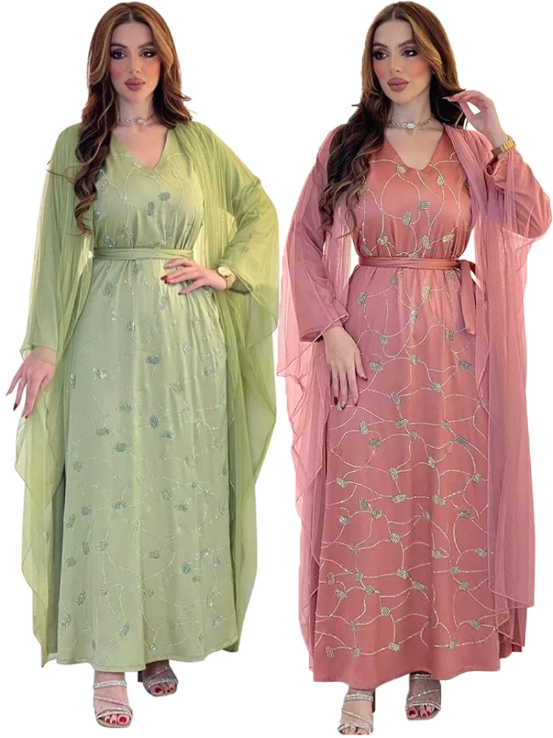 Eid Evening Dress Diamond Muslim Women Mesh Abaya Party Dresses Ramadan Abayas Caftan Kaftan Saudi Arab Maxi Vestidos 2023
