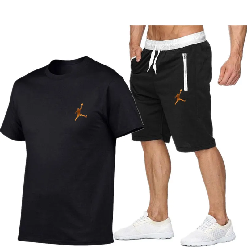 

2022 men's two piece set men's Cotton Short Sleeve T-Shirt + shorts men's casual sportswear fitness wear