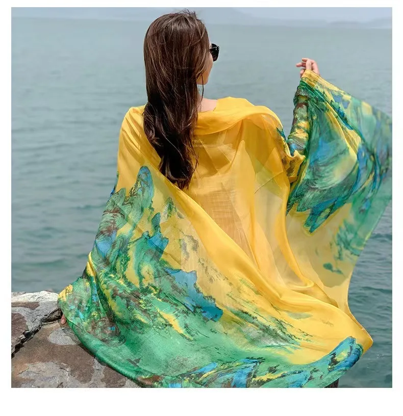 

2023 SILK Scarf Fashion Print Shawl Wraps Female Pashmina Beach Stoles Hijab Bandana Echarpe for Women Luxury Foulard Female