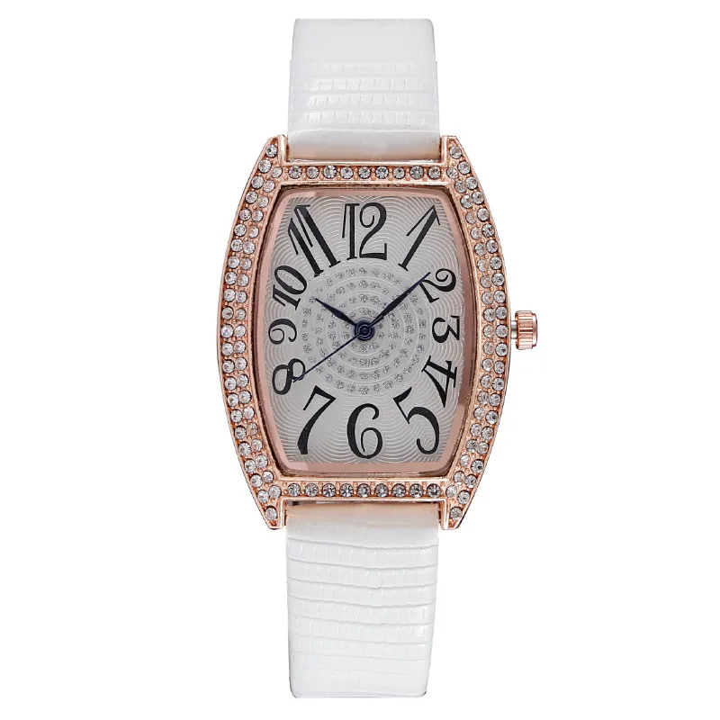 

Luxury Quartz Wristwatch Women Business Diamond Digital Ladies Tonneau Wrist Watch White Leather Watch For Women Zegarek Damski