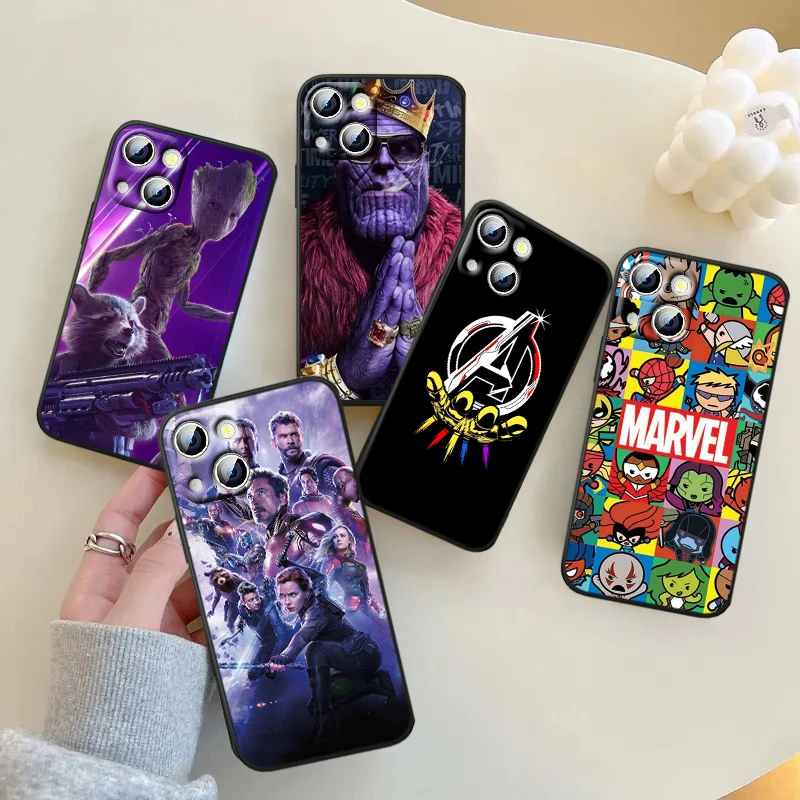 

Hot Marvel Avenger For iPhone 14 13 12 11 Pro Max XS Max X XR 7 8 Plus 6S 5S Silicone Black Shell Phone Case
