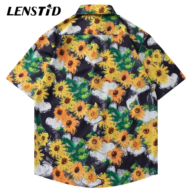 Летние мужские Гавайские пляжные рубашки LENSTID с коротким рукавом в стиле хип-хоп