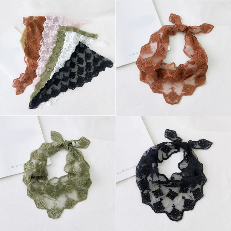 

Embroidered Triangle Scarf Female Spring And Summer Temperament Fashion Transparent Lace Scarf Korean Hollow Small Silk Scarf