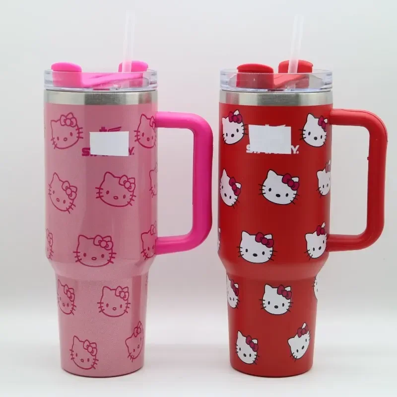 Изолированная кружка MINISO Hello Kitty из нержавеющей стали с ручкой соломенный аниме