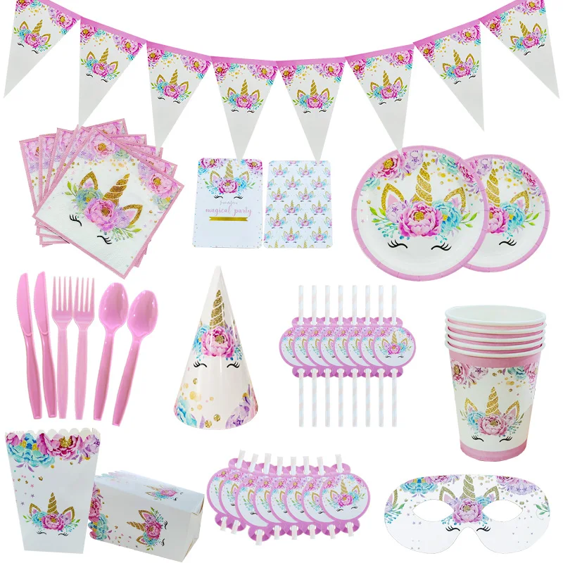 

Unicorn Disposable Tableware Unicorn Party Supplies Paper Plate Napkins Unicorn Birthday Party Decoration Kids Baby Shower Girl
