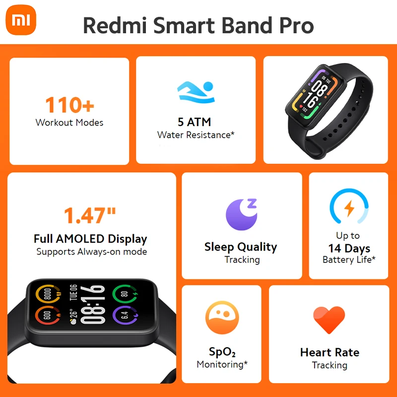 Смарт-браслет Xiaomi Redmi Pro 1 47 дюйма AMOLED 100% NTSC 450 Nit 110 + фитнес-браслет с приложением ATM |