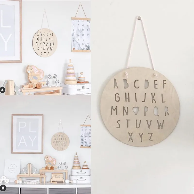 

1Pcs Wall Hanging Ornaments Nordic Style Wooden ABC Alphabet Slogan Banner For Kids Room Decoration Props Home Ornament