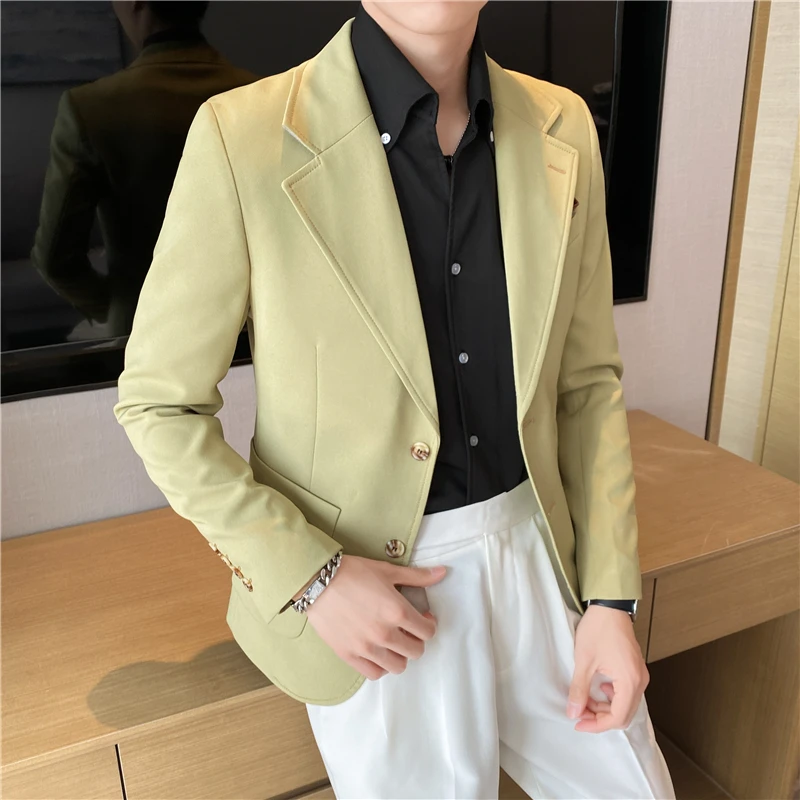 

Блейзер в британском стиле для мужчин, приталенный пиджак в Корейском стиле для деловых встреч и офисов, повседневный праздничный смокинг, 7 цветов, весна-лето