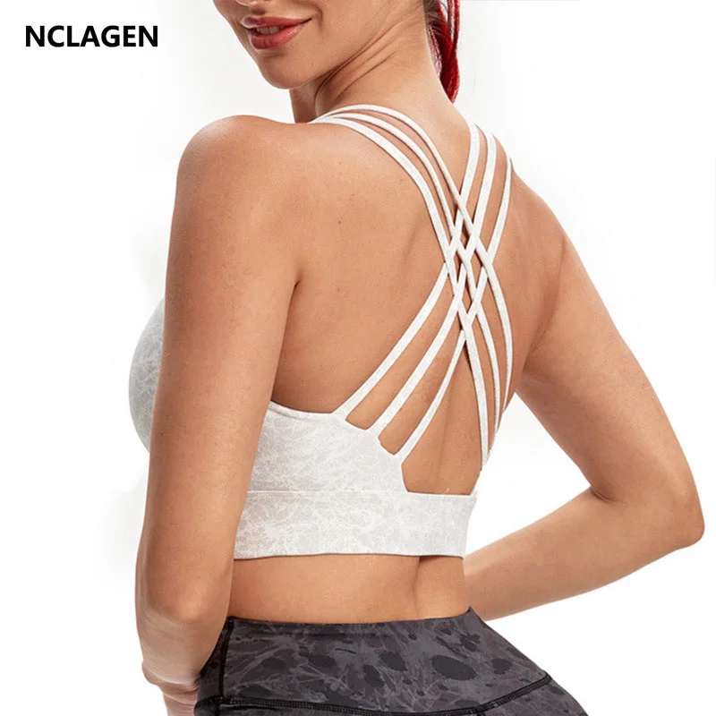 

NCLAGEN Yoga Sport Bras Women High Support Push Up Gym Underwear Plus Size Running Vest Back Cross Quick Dry Fitness Crop Top