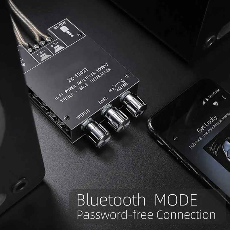 Плата усилителя ZK-1002T с управлением высокими и низкими частотами BT AUX-входами