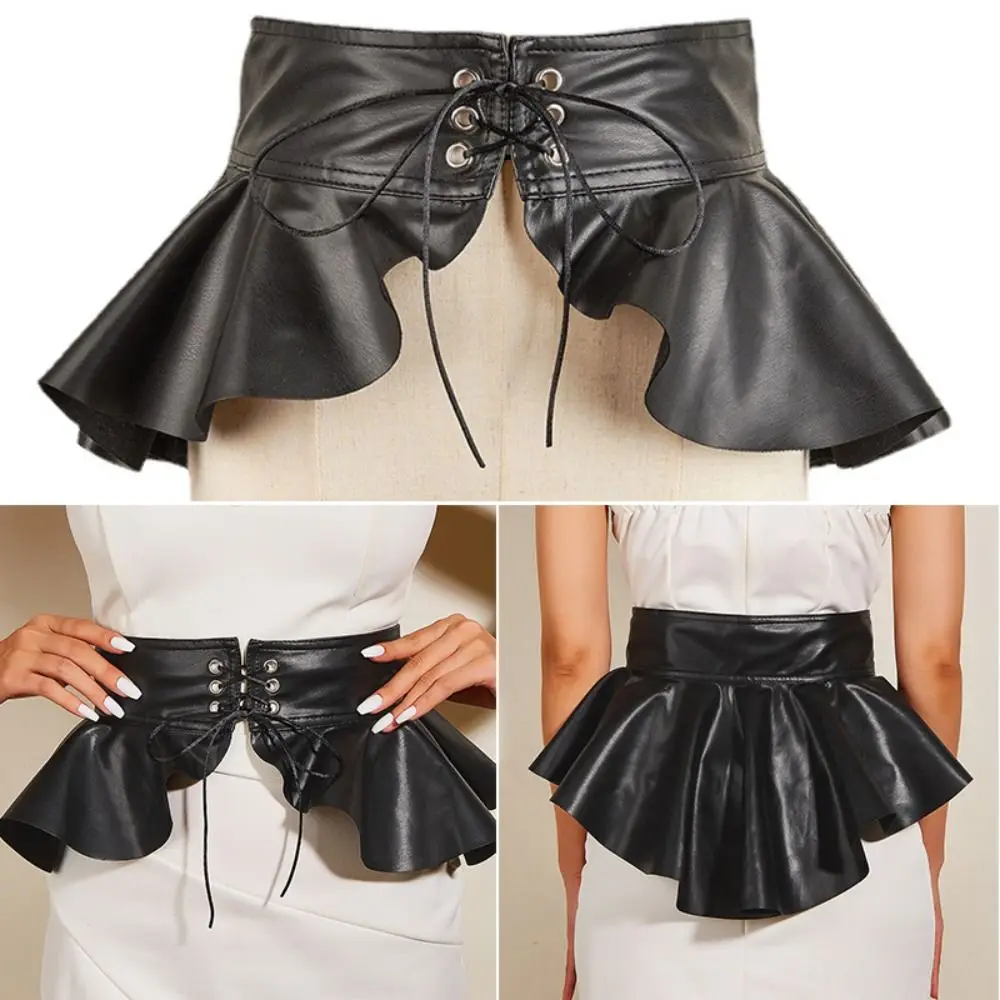 

Skirt Dress Coat Elastic Corset Band Punk Leather Waistband Layered Swallow Cummerbunds Pleated Skirts Wide Belts