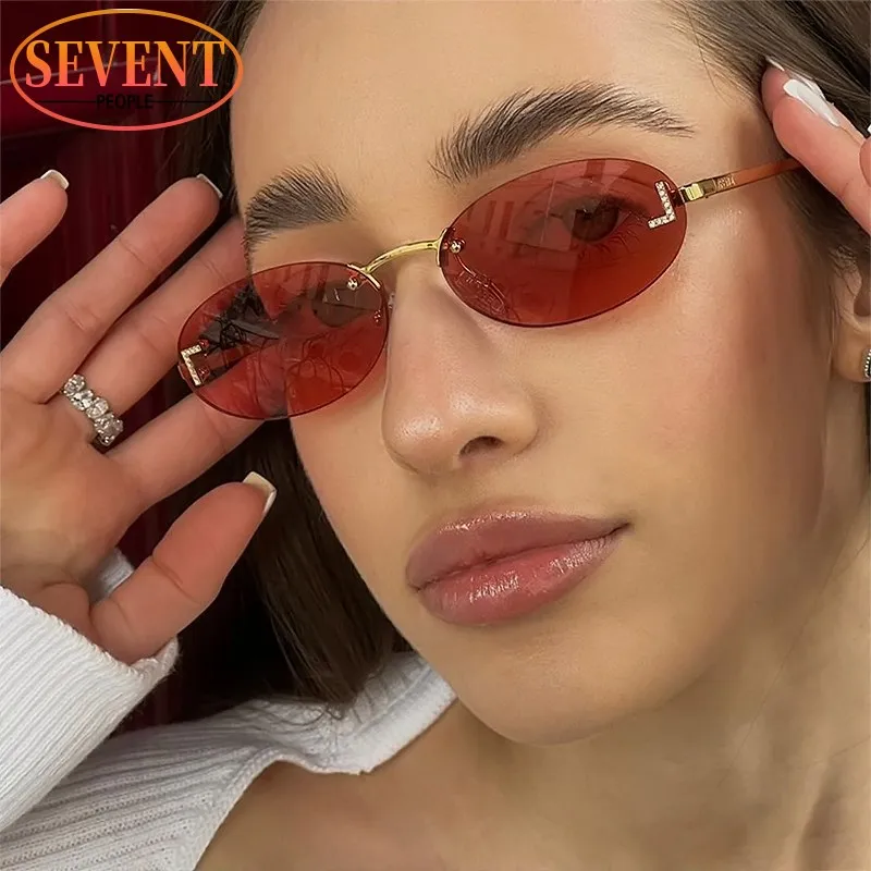 

Rimless Round Sunglasses Women 2023 New Fashion Oval Sun Glasses For Female Luxury Brand Frameless Sunglass Small Frame Eyewear