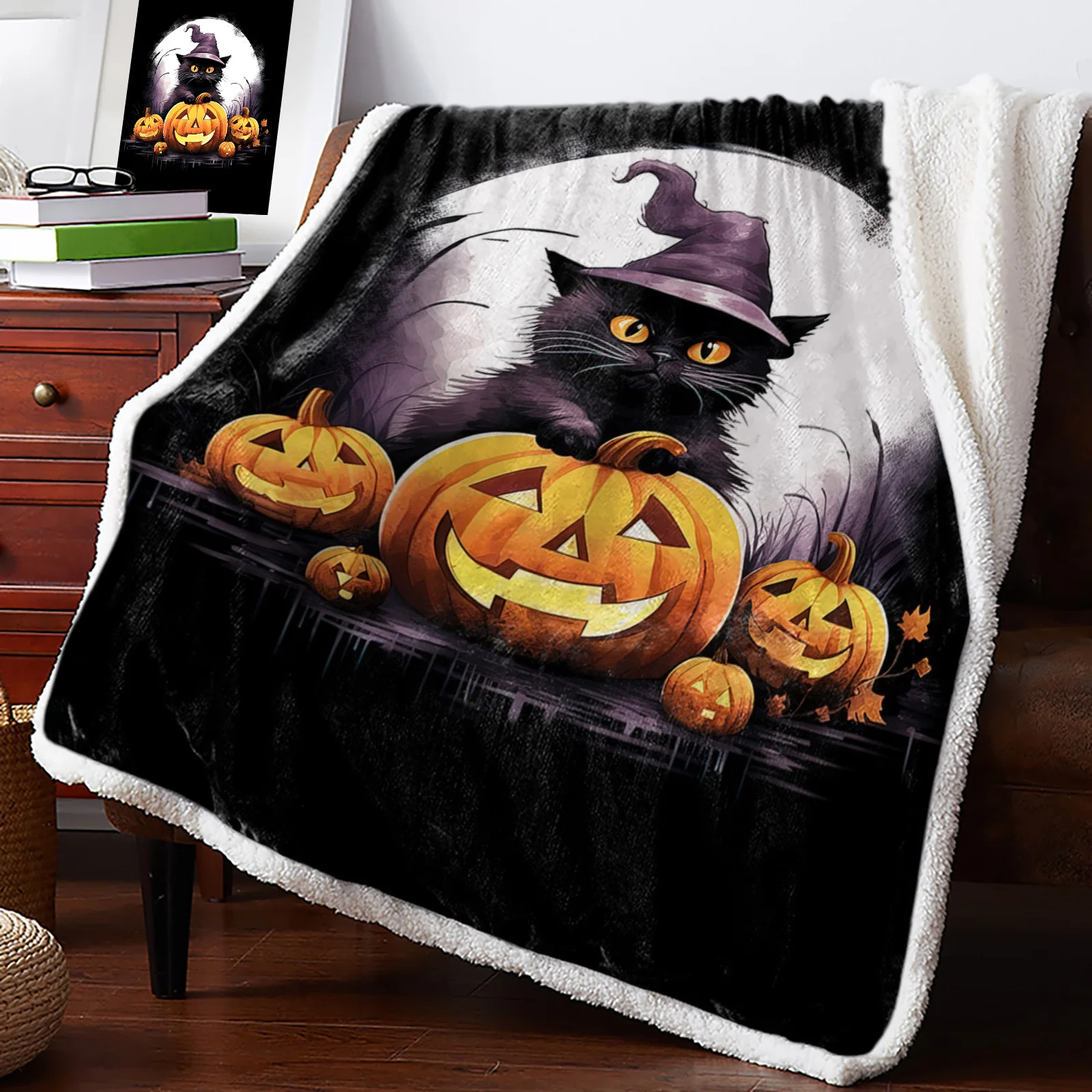 

Halloween Pumpkin Cat Blankets Winter Warm Cashmere Blanket Office Sofa Soft Throw Blanket Kids Bed Bedspread