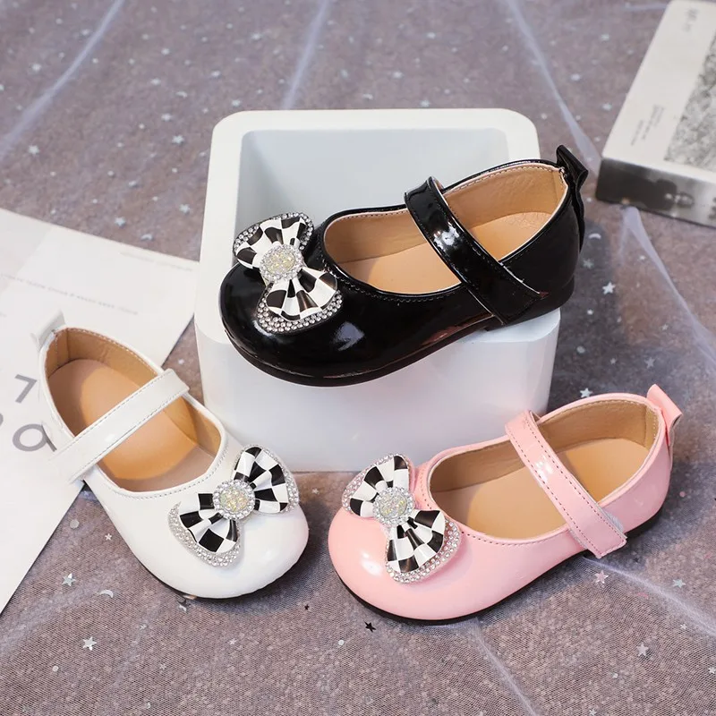 

Baby Girl's Princess Shoes Crystal Bowtie Shallow Kids Mary Janes 21-30 Toddler Pure Color Stylish Light Autumn Children Flats