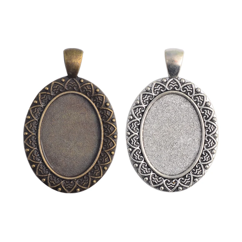 

10pcs 18x25mm Inner Size Antique Bronze Silver Plated Flowers Style Cameo Cabochon Base Setting Pendant necklace findings