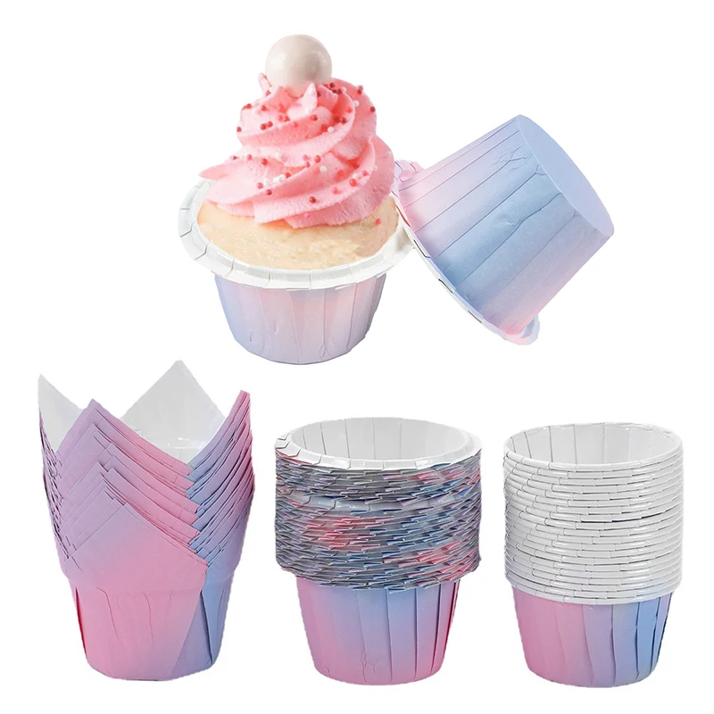 

10/30pcs Gradient Tulip Cupcake Liners Greaseproof Muffin Cupcake Paper Wrappers Baking Cup Holder Wedding Birthday Party Decor