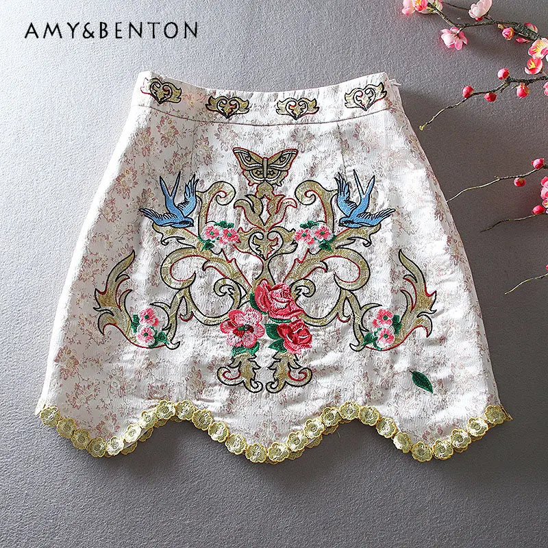 

Осенне-зимняя винтажная Жаккардовая юбка А-силуэта с высокой талией и вышивкой