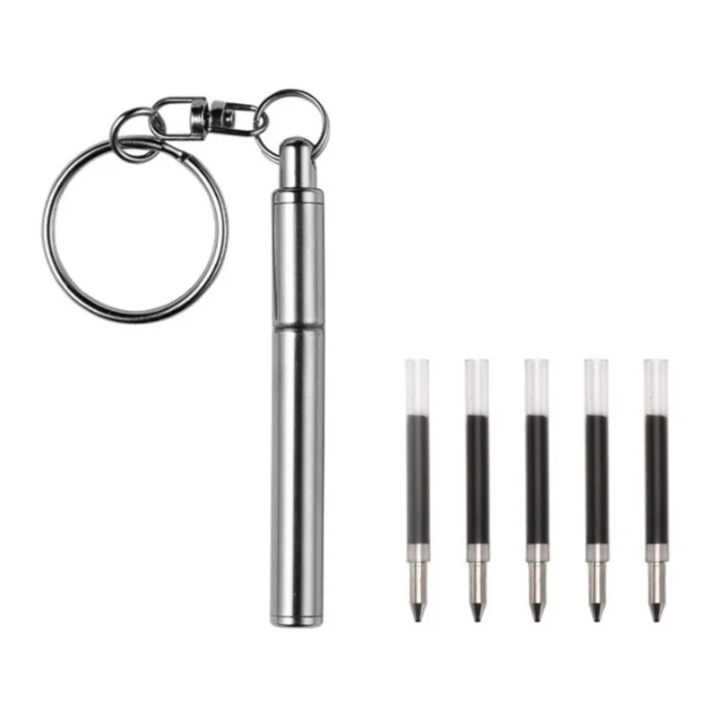 

Telescopic Pen Keyring Telescoping Ballpoint Pen Tool Mini Metal Ball Point Pen 5 Ink Refills For School Office Multifunctional