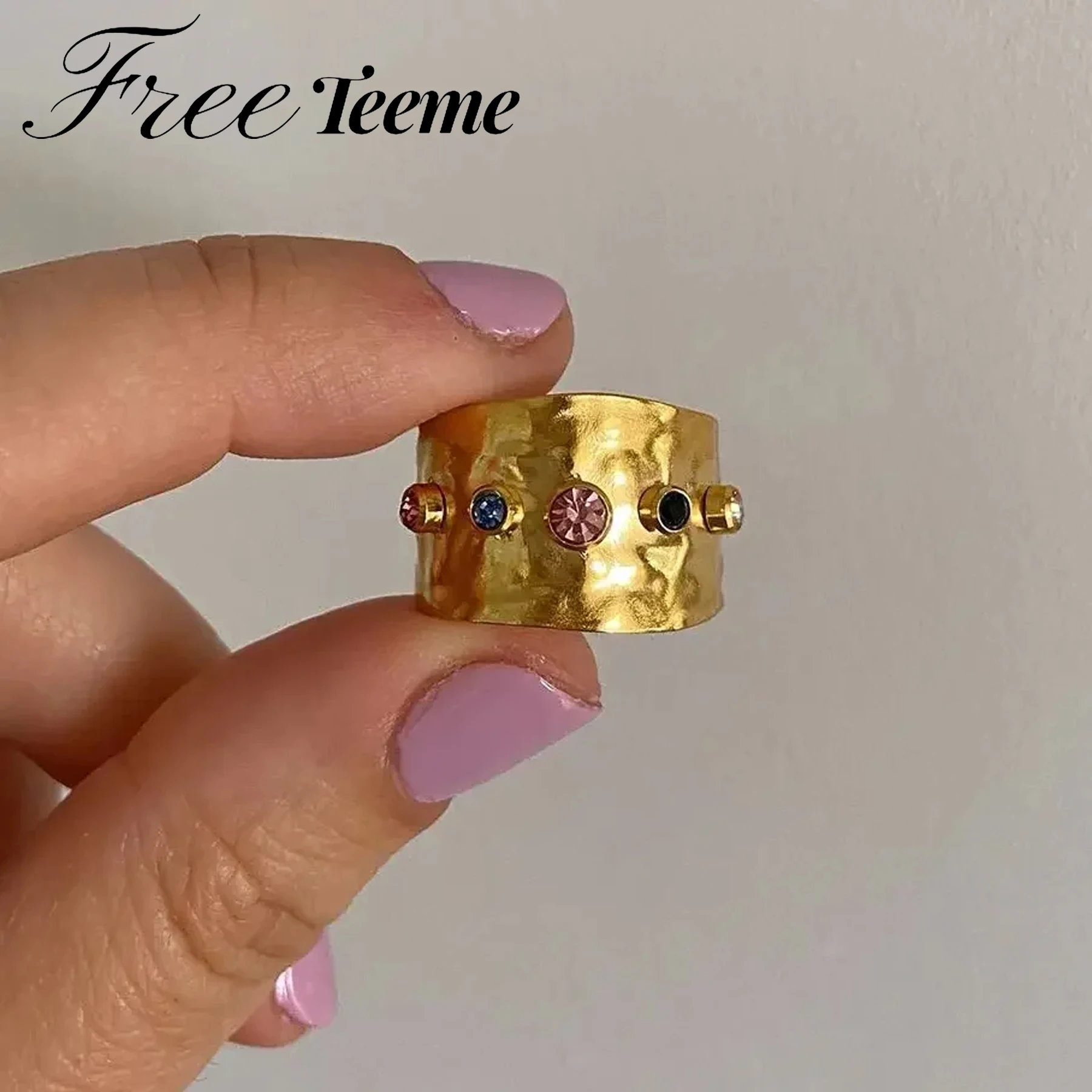 Freeteeme винтажные широкие кольца с красочным камнем для женщин позолоченные из