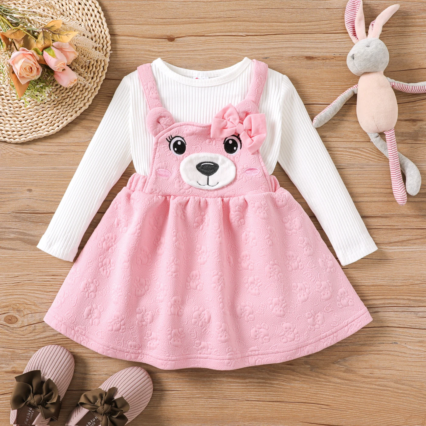 

PatPat 2PCS Toddler Girl Childlike Bear Pattern Suit-Dress