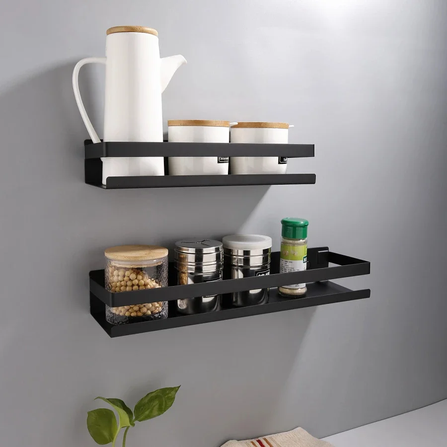 

Shelf Storage Bathroom Rack Corner Wall Bathroom Hradware Kitchen Matte Shampoo Shelves Black Shower 20-50cm Accessories Modern