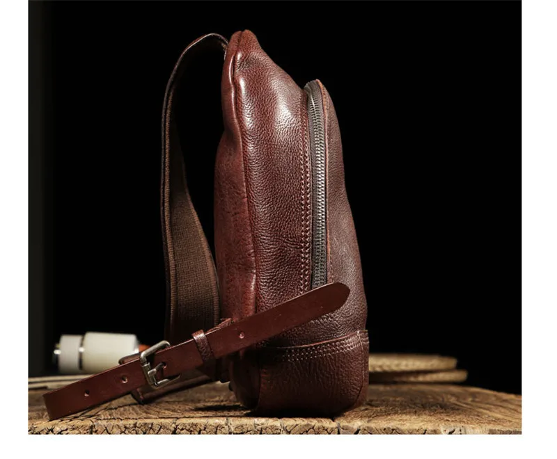 Vintage fashion teenager natural genuine leather chest bag casual designer daily outdoor sports soft cowhide men's crossbody bag