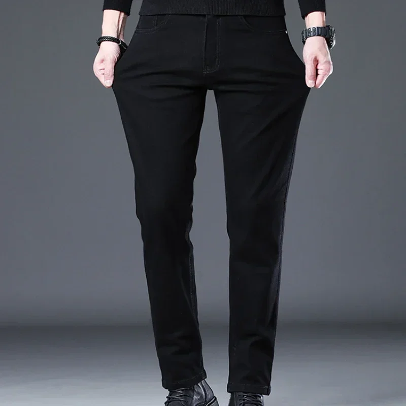 Джинсы мужские стрейчевые хлопковые брюки прямого покроя не выцветающие в