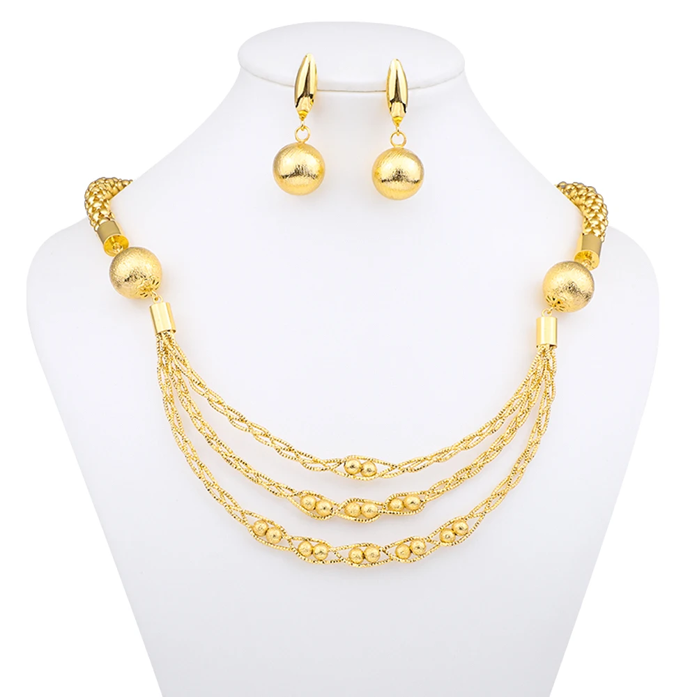 

African Dubai Gold Color Jewel Choker And Earrings Set Indian Jewelry Earrings Set For Women Free Shipping Christmas Jewelry