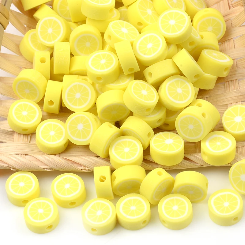 

30pcs/Lot Beautiful Yellow Lemon Chips Fruit Polymer Clay Beads Loose Spacer Beads For Jewelry Making DIY Bracelet Accessories