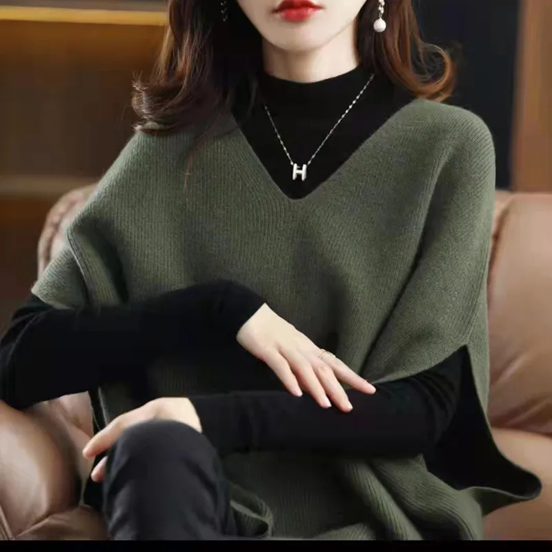 

2023 spring and autumn new sweater women V-neck vest loose pullover sweater tide