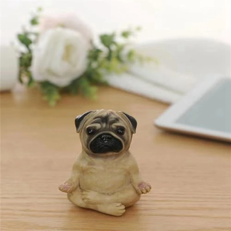 2 PCS Pug Statue Home Decor Yoga Sitting Puppy Figurine Partner Collectible Dog Mini