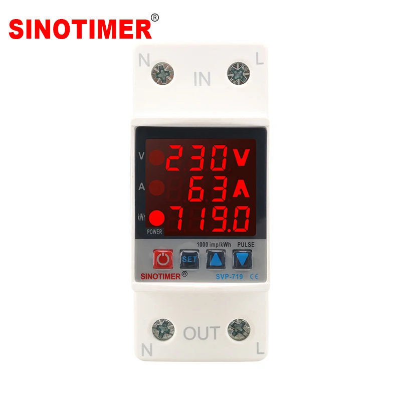 

220V 63A 40A Adjust Voltage Relay Over Under Voltage Protector Over Current Limit Wattmeter KWH Energy Meter Power Comsumption